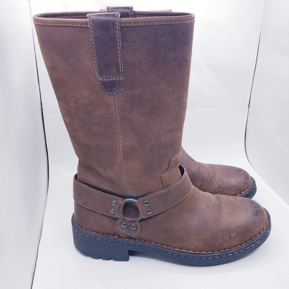 B.O.C. Brown Leather Pull On Mid Calf Round Toe Riding Boots Women's Size 8 - Picture 2 of 14
